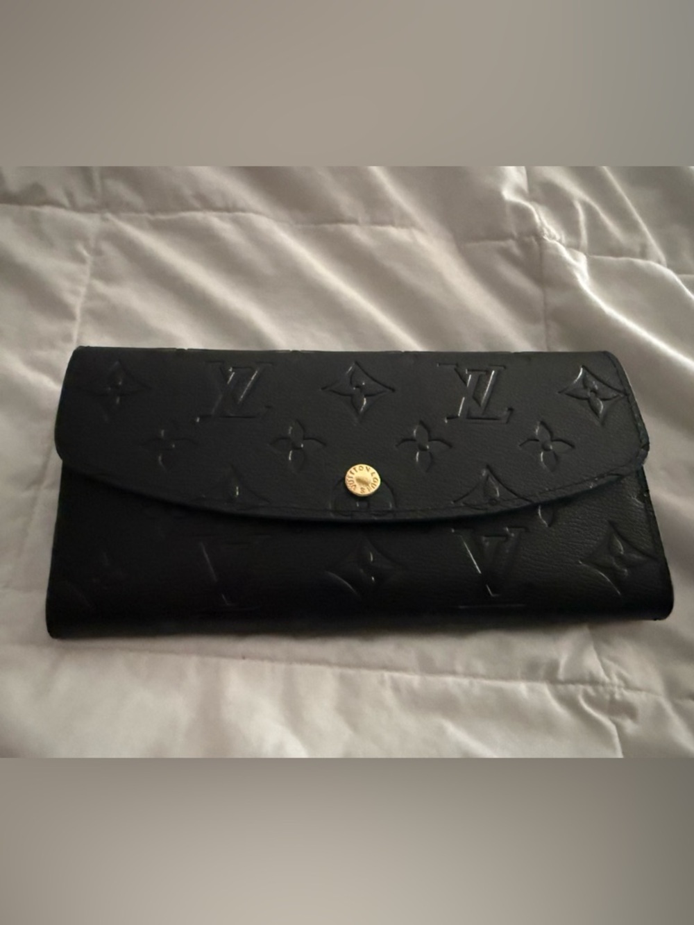Black Monogram Embossed Long Flap Wallet with Gold Snap NWOTs